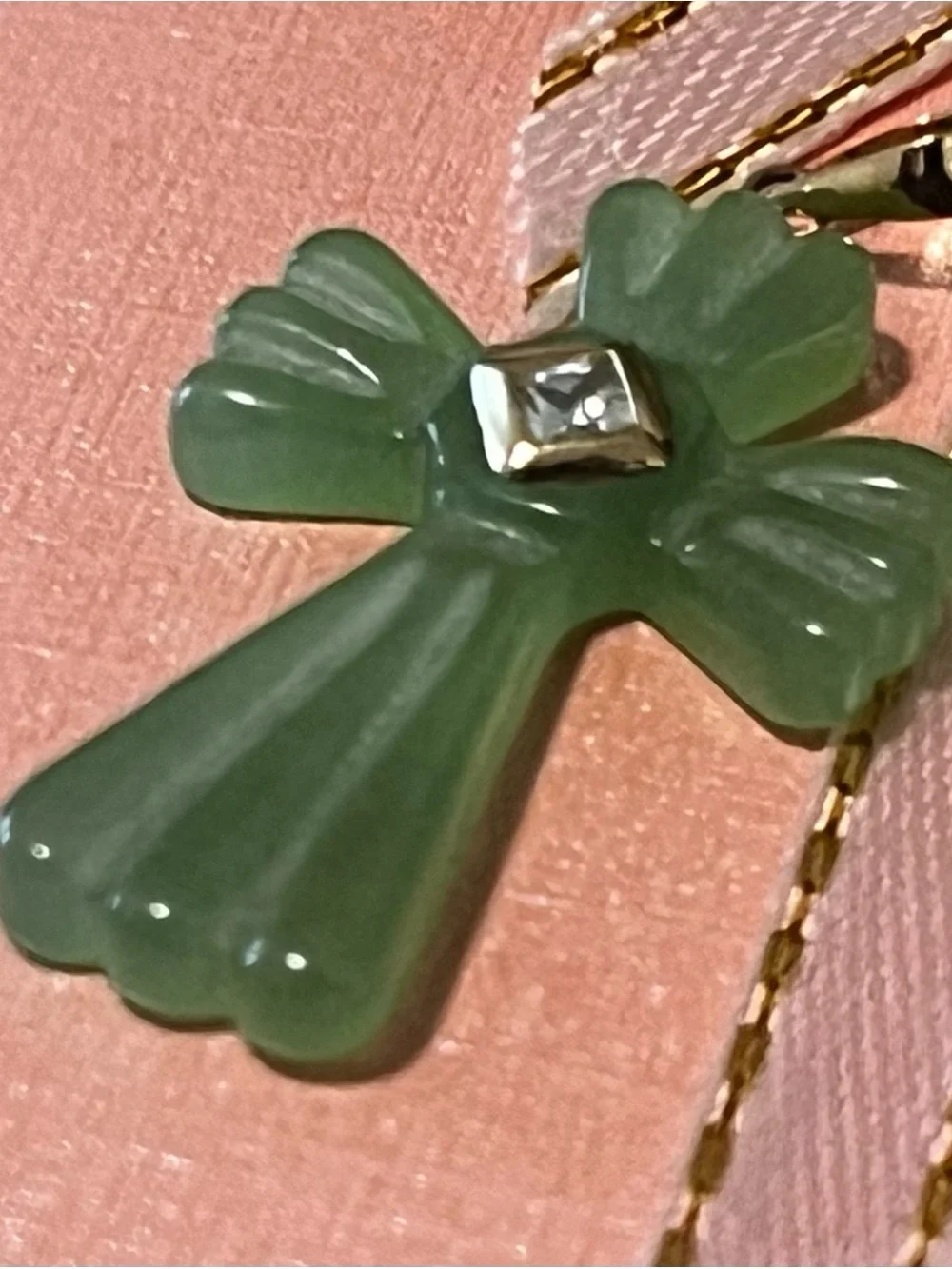 14k Gold Jade Cross Pendant